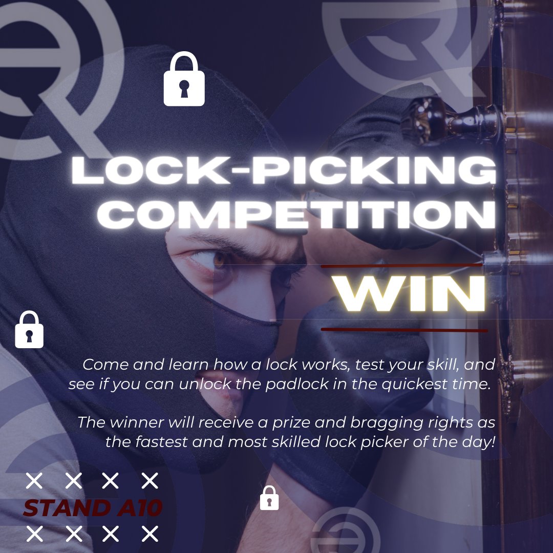 LukeEQRisk's tweet photo. We are delighted to bring back our #LockPickingCompetition for #MandEWeek23.
Why not come and learn how a lock works, test your skill and see if you can unlock the padlock in the quickest time possible.
Find more and book your place here: https://t.co/r9gYJLXPgU
#ukmanufactur https://t.co/cBqWKSp4OF