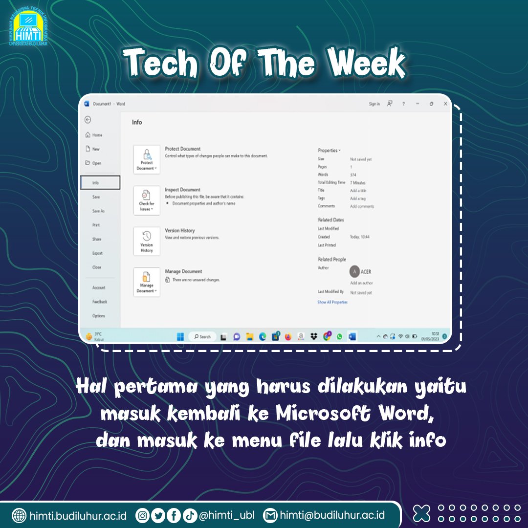 himti_ubl's tweet image. Halo smarTizen👋
Sudah pada tau belum cara memulihkan file ms word yang belum tersimpan karena laptop mati dan lupa untuk save file?
Yuk langsung aja di swipe.
Semoga Tips&Trick membantu dan tentunya bermanfaat untuk kalian.
#himti_ubl
#tipsandtrickhimti
#teknikinformatika