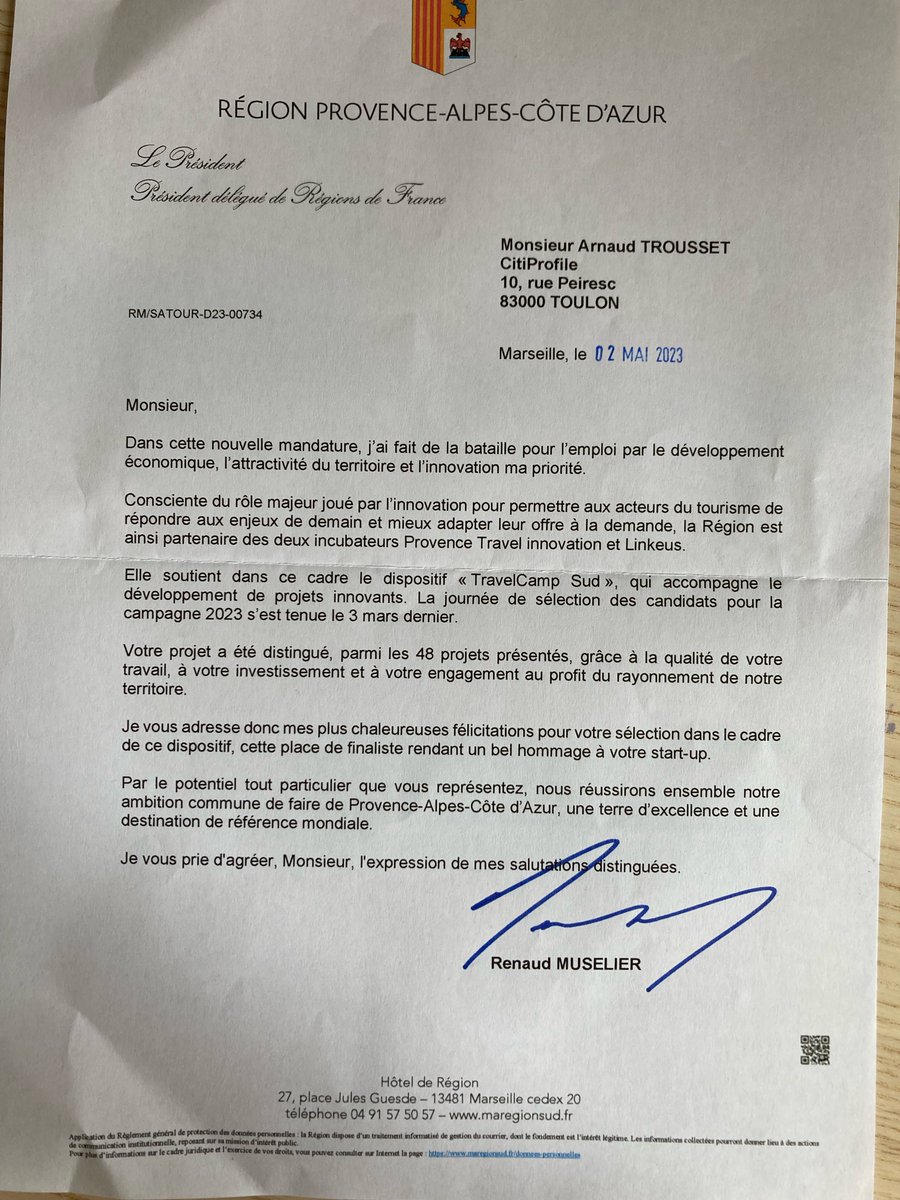 CitiProfile's tweet photo. 🗣 La belle surprise de la semaine 

Ce matin, nous avons reçu les félicitations de @RenaudMuselier, président de @MaRegionSud pour notre sélection au #TravelCampSud. https://t.co/picjfQE09l