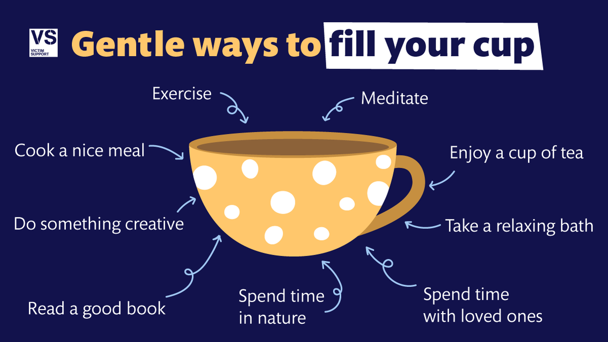 Experiencing trauma can leave you feeling emotionally drained, so “fill your cup” with things that bring you joy. Simple pleasures can help you get through tough times. 

Discover more wellbeing tips at: mysupportspace.org.uk/moj

#MentalHealthAwarenessWeek