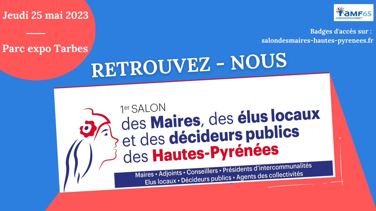 BdT_Occitanie's tweet photo. La @BdT_Occitanie sera présente au 1er salon des maires, des élus locaux et des décideurs publics des #HautesPyrénées le 25 mai au Parc des Expos de Tarbes !📍Stand numéro 10
Inscriptions👉 https://t.co/GwfQGioJvU
#AMF65 https://t.co/NdhHHX9Vyb