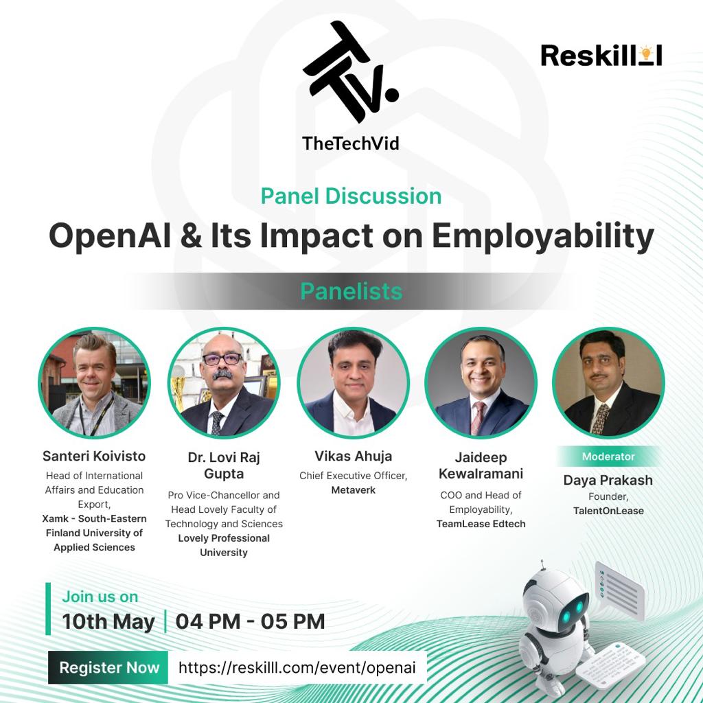 Reskilll's tweet photo. Is OpenAI the beginning of eradication of human workforce? Or, is it just another tool to amplify our intelligence?

Let's hear it from the experts in the arena as they discuss 𝐎𝐩𝐞𝐧𝐀𝐈 𝐚𝐧𝐝 𝐢𝐭𝐬 𝐈𝐦𝐩𝐚𝐜𝐭 𝐨𝐧 𝐄𝐦𝐩𝐥𝐨𝐲𝐚𝐛𝐢𝐥𝐢𝐭𝐲

May 10, 2023; 4 PM https://t.co/DRB0pUHAK1