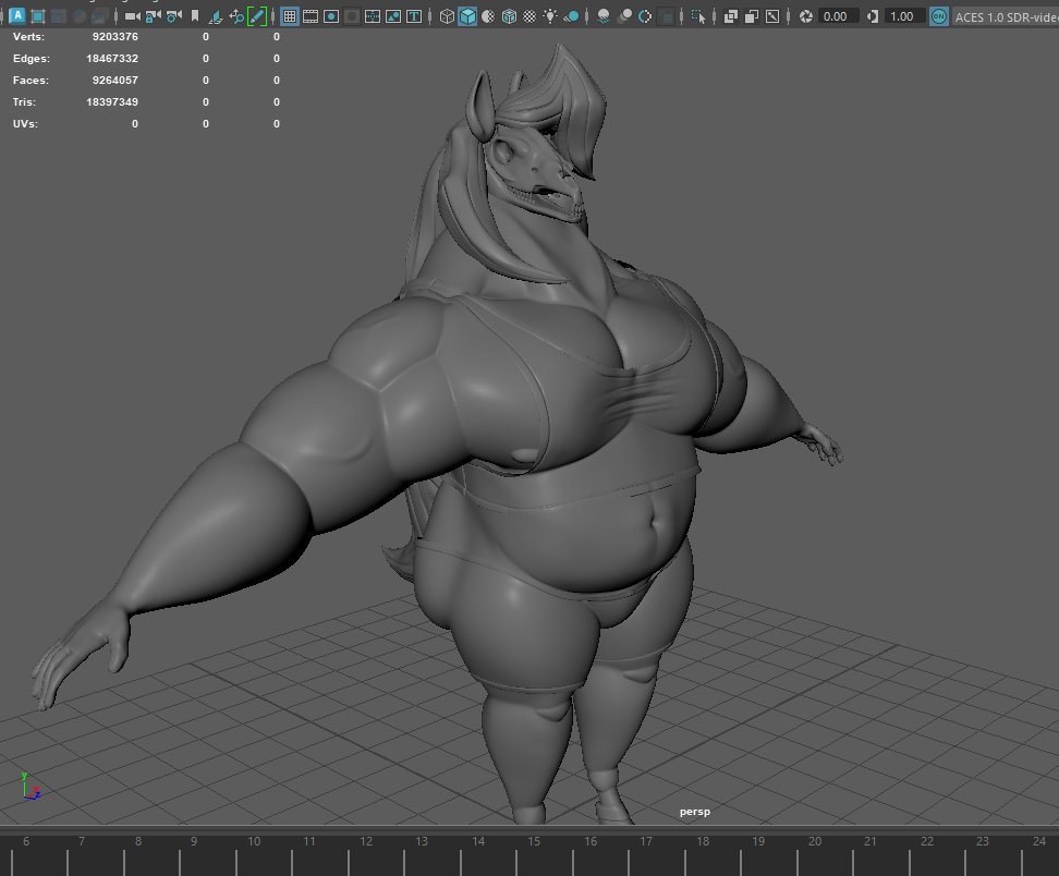 finished a sculpt for @HowDoesOneHorse yesterday! working on retopo & rigging now