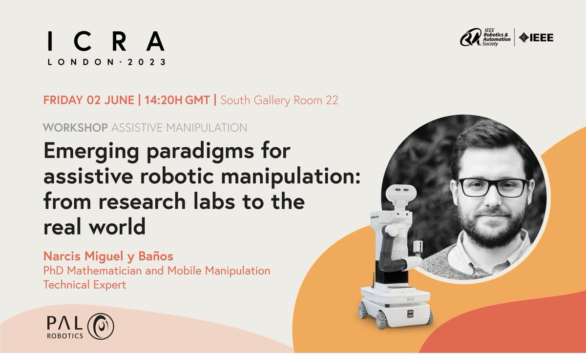 Our mobile manipulation expert Dr. Narcís Miguel Baños will join the workshop on Assistive Manipulation at @ieee_ras_icra on 2 June focusing on how new grasp planning, control #algorithms, and design paradigms for #robotic hands can be adopted. More: pal-robotics.com/event/icra-202…
