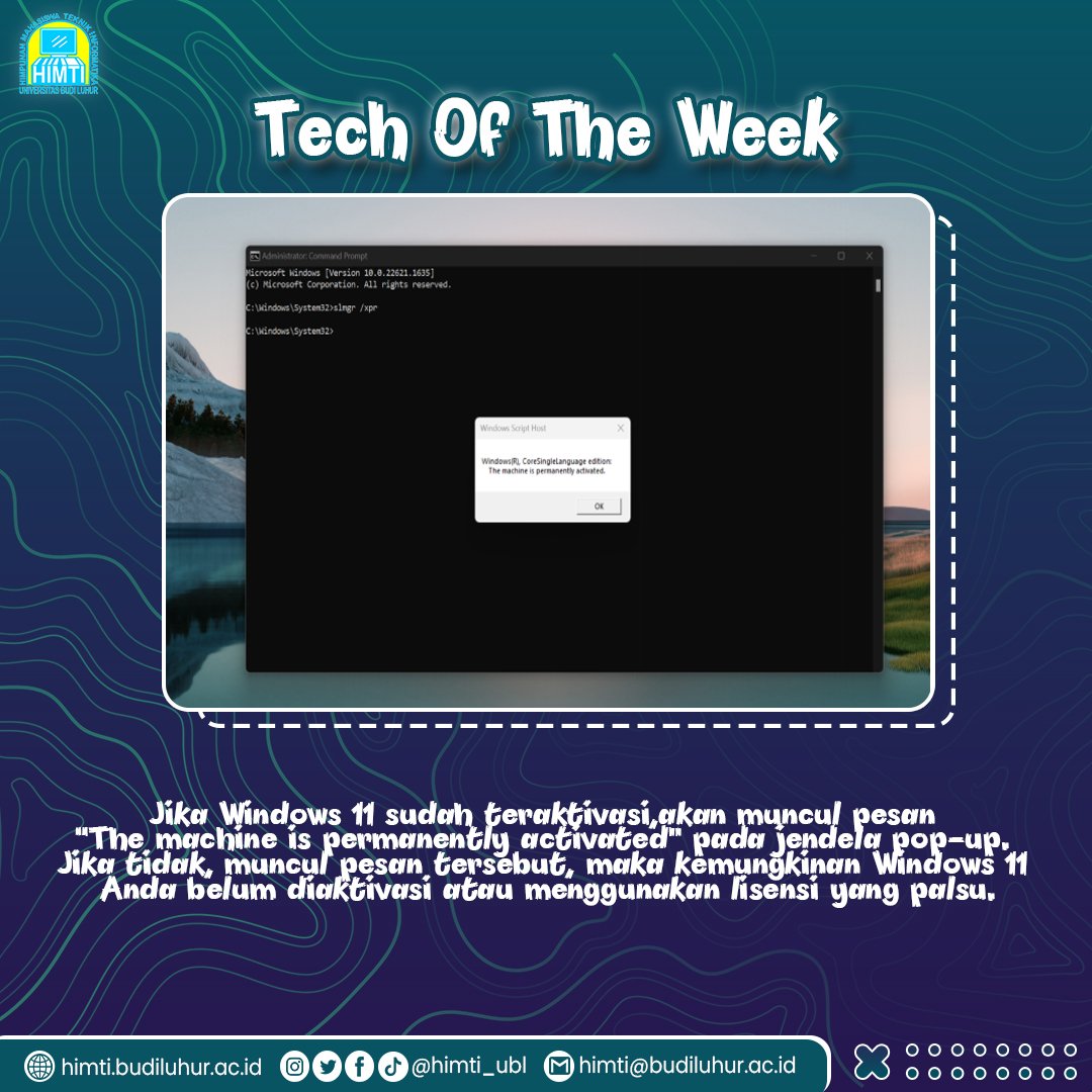 himti_ubl's tweet image. Hi smarTizen👋
Sudah pada tau belum cara cek lisensi windows asli atau tidak? penasaran gimana caranya🤔
Yuk langsung aja di swipe😁
Semoga membantu dan tentunya bermanfaat ya untuk kalian.
.
#himti_ubl
#tips&trick
#teknikinformatika
#biruputihinformatika