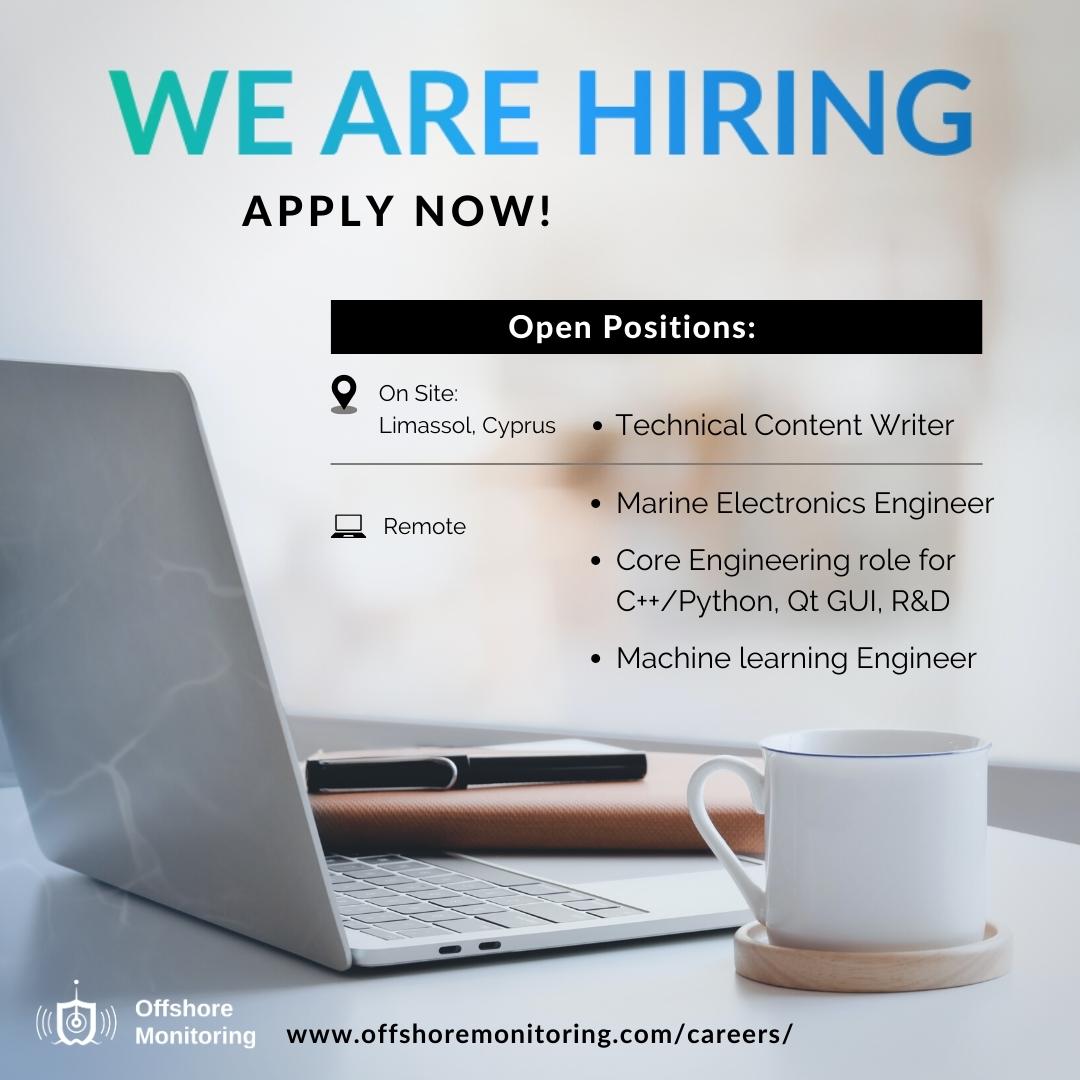 🔍 We are seeking experienced professionals to join our team. 

📌 Apply Now: offshoremonitoring.com/careers/

#hiringnow #remotejobs #MLjobs #softwaredeveloperjobs  #hybridjobs #techjobs #maritimejobs #EUjobs #technicalwriting