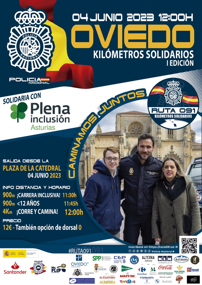 ¿Quieres venirte a #Oviedo a correr a favor de <a href="/plenasturias/">Plena inclusión Asturias</a>? 

Disfruta de la #Ruta091 que además contará con una carrera para los más 👧🧒 de la 🏠

Anímate y apúntate aquí ⤵
eventos.runrunsports.com/inscripcion/i-…

<a href="/polimupol/">Mupol</a> 
<a href="/santander_es/">Santander España</a> 
<a href="/MrPLC091/">Mr. Policía</a>