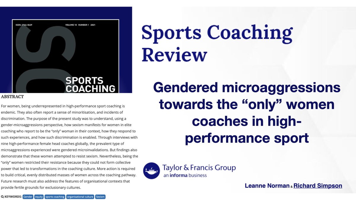 SportsCoachingR's tweet image. ‘Gendered microaggressions towards the “only” women coaches in high-performance sport’

@LeanneJNorman &amp;amp; @RichSimpson_95’s paper is available open access @tandfsport; doi.org/10.1080/216406…