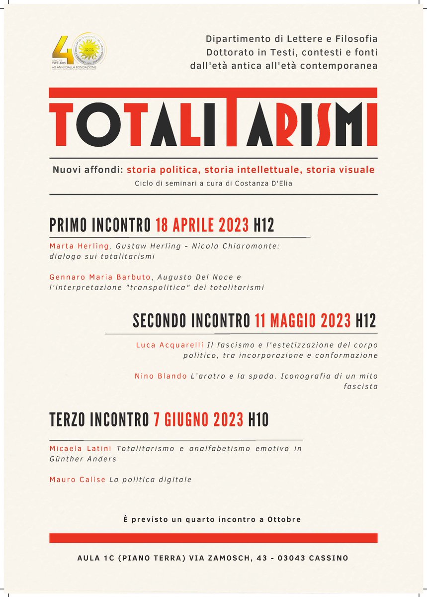 luca_acquarelli's tweet photo. Domani all'Università di Cassino per parlare dell'estetizzazione del potere fascista ed alcune forme di teologico-politico. Grazie a Costanza d'Elia, alla scuola dottorale e alla rivista Visual History per l'invito! @uni_cassino #fascismo https://t.co/kuETf1Gdgq