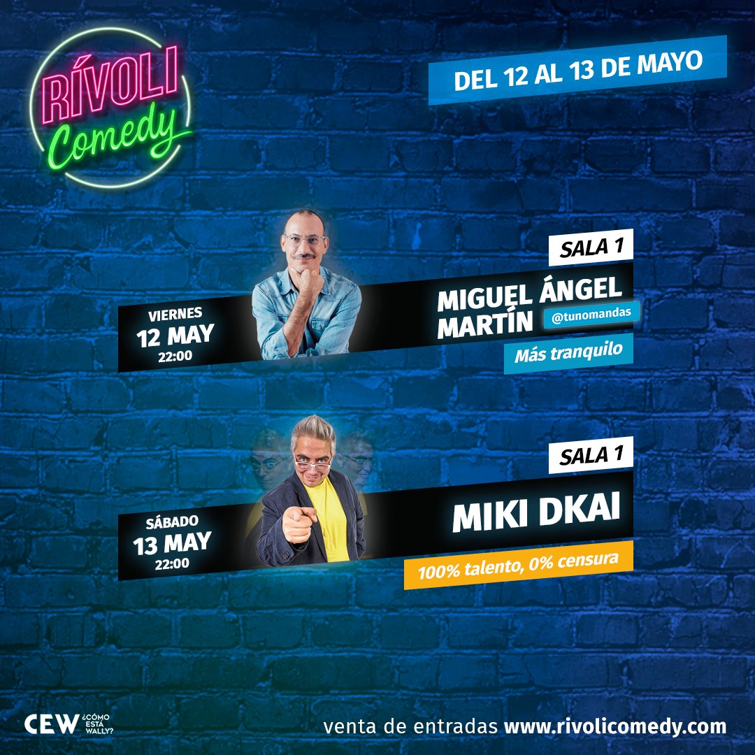 Vuestras risas de confianza, siempre en Rívoli Comedy:

🗓️ 12 Viernes · Más tranquilo by <a href="/Tunomandas/">Tú no mandas 🏳️‍🌈</a> 
🗓️ 13 Sábado · 100% talento, 0% censura by <a href="/miki_dkai/">@MIKI_DKAI</a> 
🎟️ rivolicomedy.com

#agenda #comedia #risas #humor #mallorca #palma #rívolicomedy
