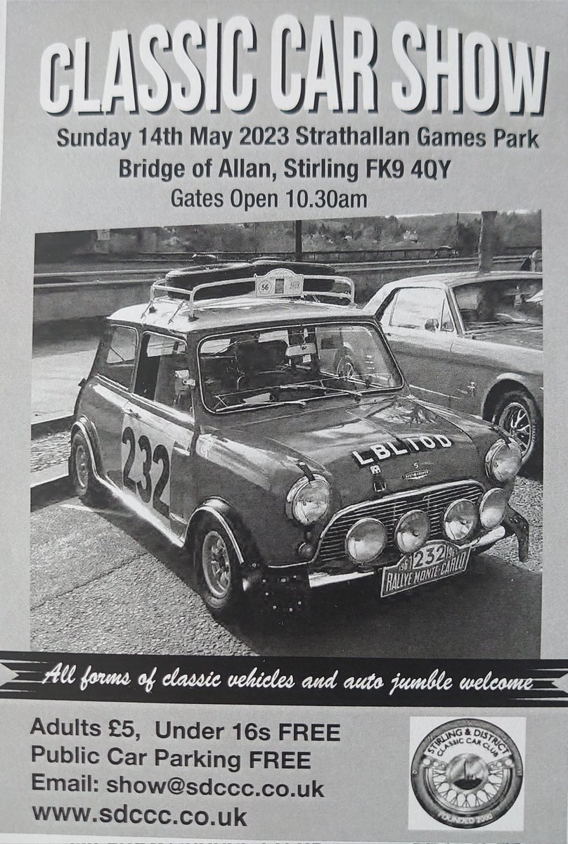 AllanwaterL's tweet photo. Looking forward to supporting this great show on Sunday 14 May. Over 700 classics expected. Gates open at 10.30am. car parking entry at Grahams dairy. @dunblaneinfo @dunblanecurling https://t.co/ohm5sLKryq