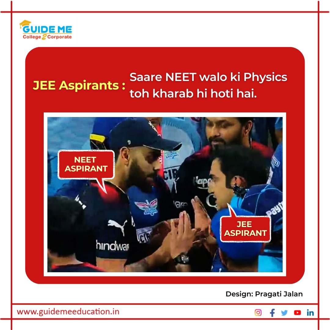 guide_me_edu's tweet photo. Ab toh koi pitega πΆβπ«οΈ Agar na pitna chahte toh get connected π
#guideme #thinkmbathinkguideme #guidemeeducation #neet #aspirant #jee #physics #mba #pgdm #bcom #btech #neetpreparation #jeeexam #ViratKohli #viratvsgambhir https://t.co/KkAVUMGULz