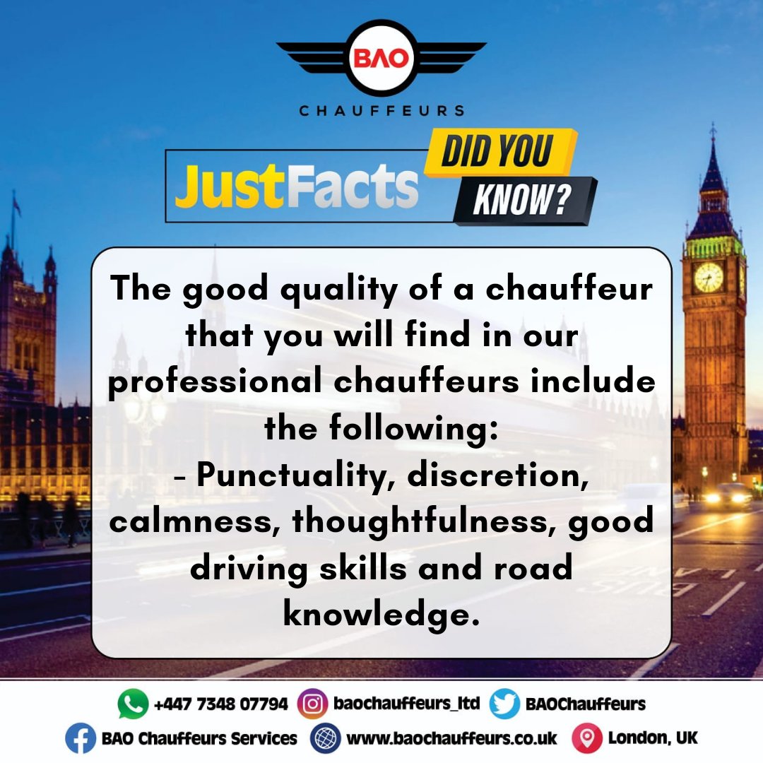 Bao_chauffeurs's tweet photo. At Baochauffeurs, we are proud to say we display the best professionalism in our duty to you, our valued customers.
Book your ride in advance, and enjoy the best trips of your life with us.
#chauffeurs #Baochauffeurs #bookaride #businesstrip #events #UKparties #schoolkids https://t.co/XEuJ2Q1JTV