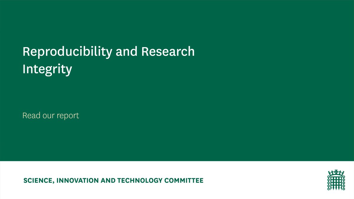 Our report on Reproducibility and Research Integrity is out today.

📰Read the news story: committees.parliament.uk/committee/135/…

📜Read the full report: publications.parliament.uk/pa/cm5803/cmse…