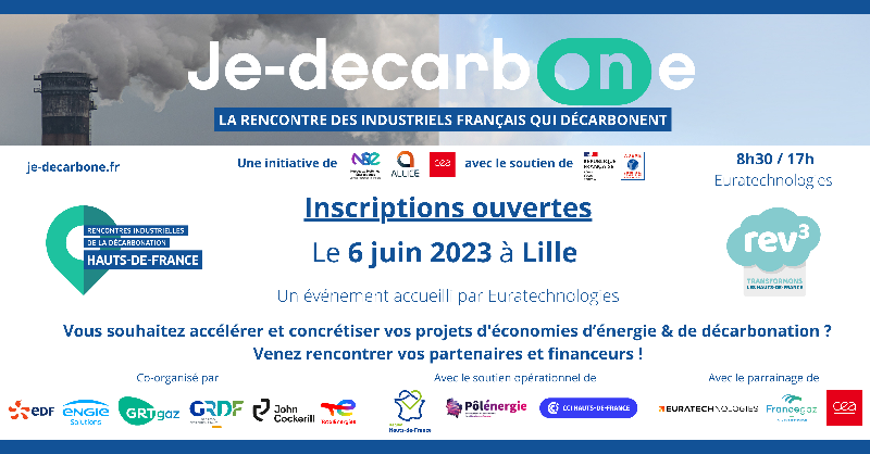 EDF_HDF's tweet photo. Le 6 juin à @euratechnologie a lieu la rencontre Je-DecarbOne #HautsdeFrance 🌍
Une initiative de #NSE, #Allice et @CEA_Officiel avec l'@ademe dont #EDF est partenaire
Objectif ➡ aider les #entreprises dans leurs projets d'économies d'énergie et de décarbonation ☑