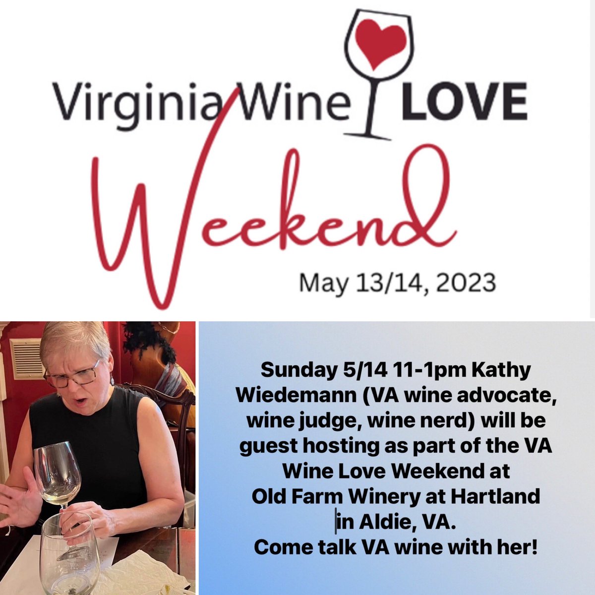 Kathy Wiedemann ๐ฅ๐พ (@virginia_made) on Twitter photo Virginia Wine Love Weekend is coming up this weekend. Iโll be guest host at North Mountain and then Wolf Gap on Saturday 5/13 and then Old Farm Winery on Sunday. Hours & locations below. Other participating wineries: virginiawinelove.com/post/virginia-โฆ <a href="/VAWine/">Virginia Wine</a> <a href="/VAWineLove/">VAWineLove</a> #vawine Virginia Wine Love Weekend is coming up this weekend. Iโll be guest host at North Mountain and then Wolf Gap on Saturday 5/13 and then Old Farm Winery on Sunday. Hours & locations below. Other participating wineries: virginiawinelove.com/post/virginia-โฆ <a href="/VAWine/">Virginia Wine</a> <a href="/VAWineLove/">VAWineLove</a> #vawine