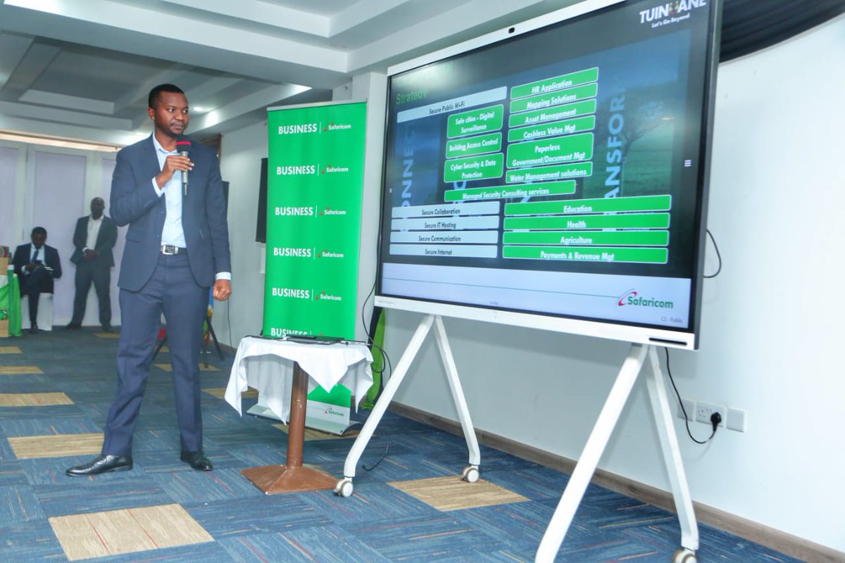SafaricomPLC's tweet photo. Isaac Kabutha, our Commercial Manager Public Sector, taking the @LREB14 governors through our different digital innovations we have launched. #myCounty https://t.co/pJG4h9mFSK
