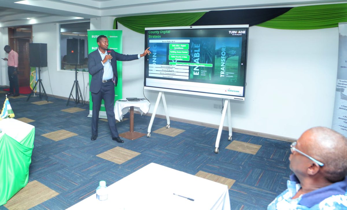 SafaricomPLC's tweet photo. Isaac Kabutha, our Commercial Manager Public Sector, taking the @LREB14 governors through our different digital innovations we have launched. #myCounty https://t.co/pJG4h9mFSK