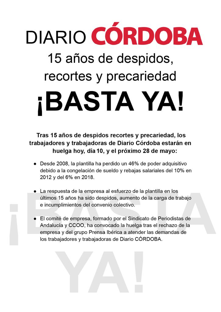 En Diario CÓRDOBA estamos en huelga. Jornadas excesivamente largas, pérdida de poder adquisitivo, bloqueo del convenio... Aquí las razones más detalladas. Apoya a tu periódico local, también en esto. Gracias