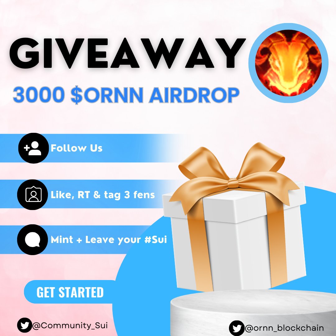 Sui Community💧 (@community_sui) on Twitter photo We are thrilled to announce our collab with @ornn_blockchain - AI game building on #SuiNetwork connecting web2 and #web3 users.
🎁Mint = 3000 $ORNN Airdrop
1⃣Follow @ornn_blockchain & <a href="/Community_Sui/">Sui Community💧</a>
2⃣❤️,RT & tag 3 frens
3⃣Leave your #sui wallet address
#Sui #SuiCommunity We are thrilled to announce our collab with @ornn_blockchain - AI game building on #SuiNetwork connecting web2 and #web3 users.
🎁Mint = 3000 $ORNN Airdrop
1⃣Follow @ornn_blockchain & <a href="/Community_Sui/">Sui Community💧</a>
2⃣❤️,RT & tag 3 frens
3⃣Leave your #sui wallet address
#Sui #SuiCommunity