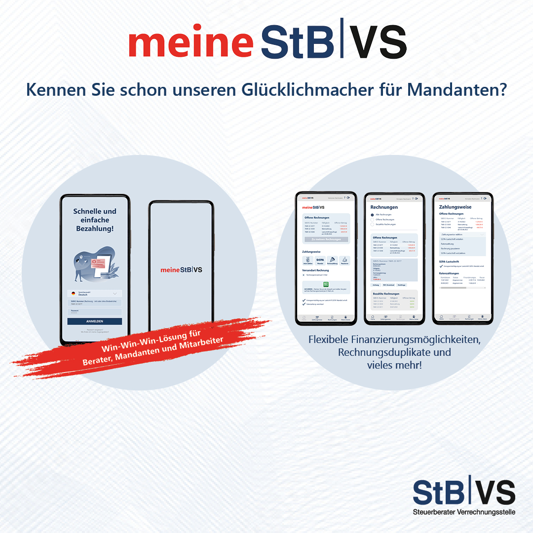 StBVS's tweet photo. Sie möchten Ihre Mandanten glücklich machen? Mit unserem Service und Mandantenportal "meine StB|VS" ist das ganz leicht! Jetzt mehr erfahren: https://t.co/DEd4qYUuuO
#meinestbvs #mandantenbetreuung #stbvs #it #steuerberaterverrechnungsstelle #mandantenportal #honorarmanagement https://t.co/pMzzbpFeCi