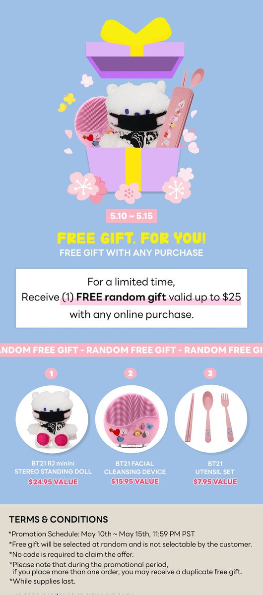 BTSMerchUpdates's tweet photo. Line Friends Store Gift for You
May 10-15
Free gift worth up to $25 with any online purchase
🔗 https://t.co/cf6Cz2fvJC https://t.co/aOFysGPKIE