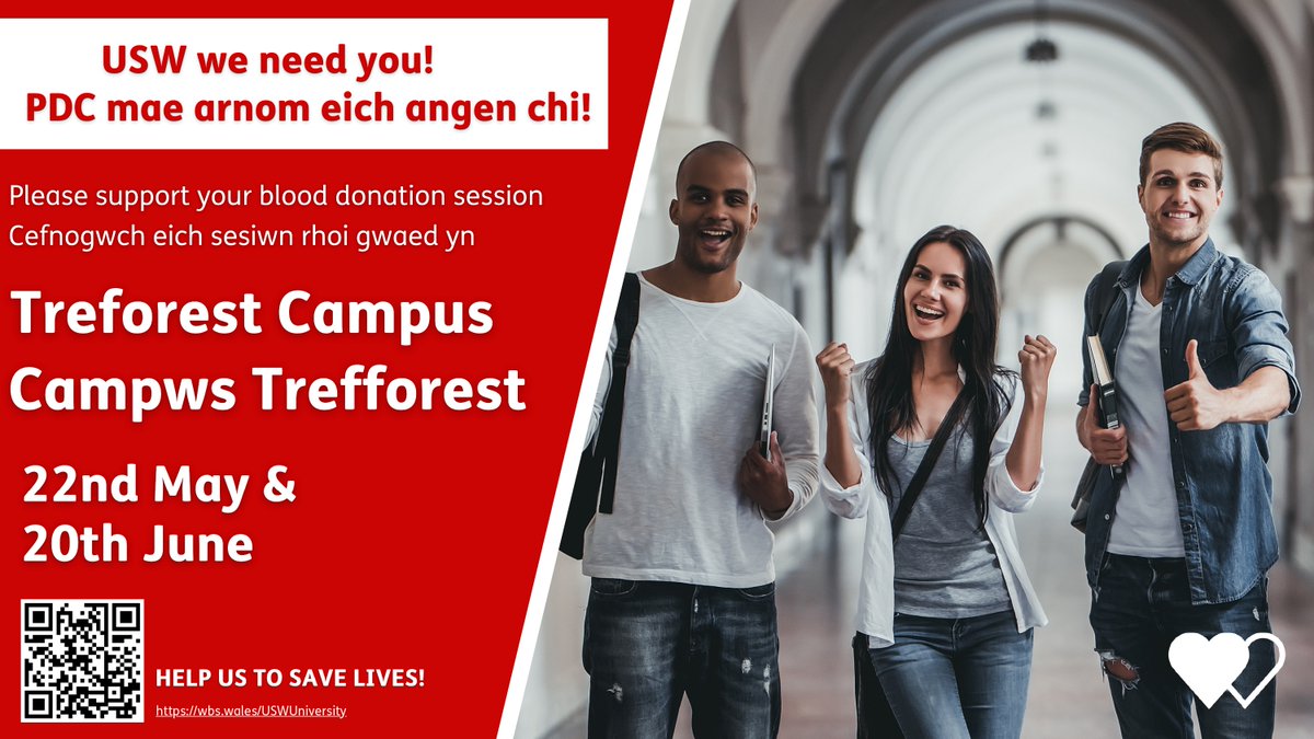 🩸 The Welsh Blood Service is coming to your area 🖱️In a few clicks you could help to save and improve the lives of patients across Wales 👇🏻 wbs.wales/USWUniversity