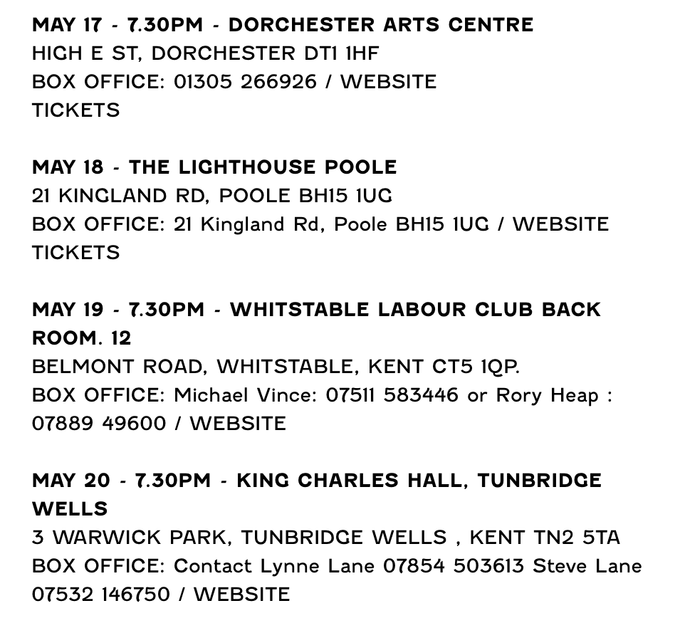 NEXT WEEK #TheRaggedTrouseredPhilanthropists will be in #dorset @LighthousePoole @DorchesterArts    @dorsetleftunity  #Kent   venues in pic. Tickets: townsendproductions.org.uk
@dorset_eye @whatsondorset @kentwhatsOn