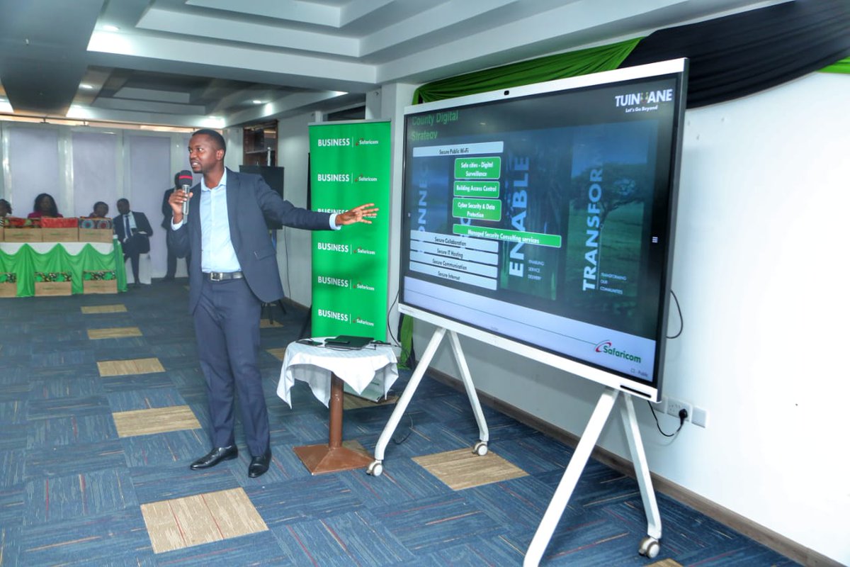 SafaricomPLC's tweet photo. Isaac Kabutha, our Commercial Manager Public Sector, taking the @LREB14 governors through our different digital innovations we have launched. #myCounty https://t.co/pJG4h9mFSK