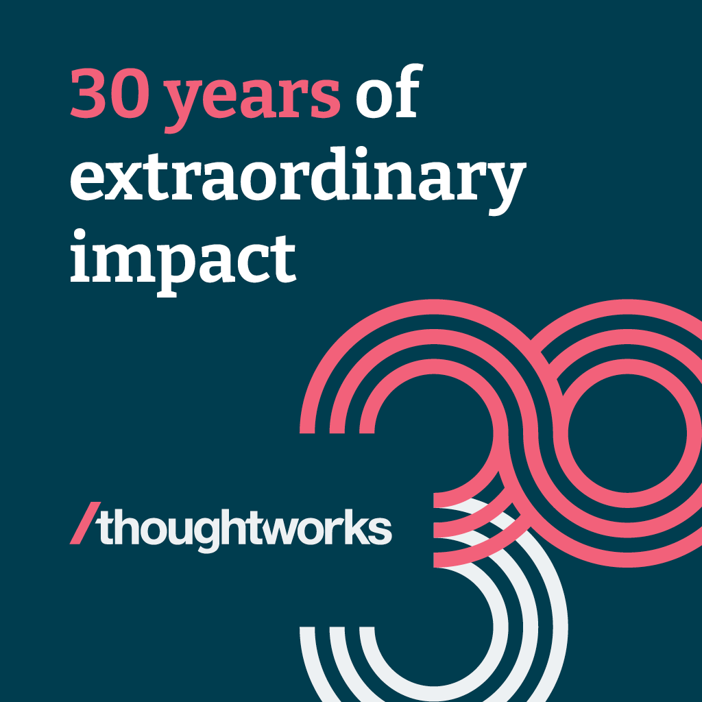 Thoughtworks is 30 today! We are proud to celebrate three decades of innovation, impact and pushing boundaries. 🎁 🎂 #ThoughtworksTurns30 thght.works/3NXk31H