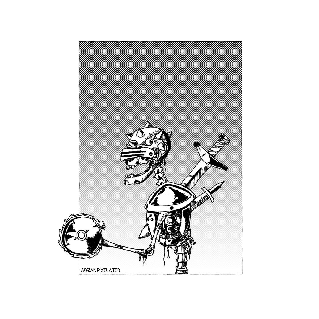 AdrianPixelated's tweet photo. The arena folk think you're invincible, but they ain't seen your insides yet.

How many blades have I pulled from you?
How many plates of scrap have I hammered on that armor of yours?

You are my masterpiece.
•
•
•
#scifi #mangaart #inkart #conceptart #solocomic #dailysketch https://t.co/mMEQ7YwrP4