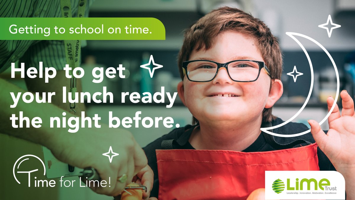 Lime_Trust's tweet photo. It's that time of the week again! It’s top tip number three from #TimeForLime

Prepare lunch the night before: See if your child wants to get involved!

If you need further support with attendance, get in touch. https://t.co/7ggx73HAIz