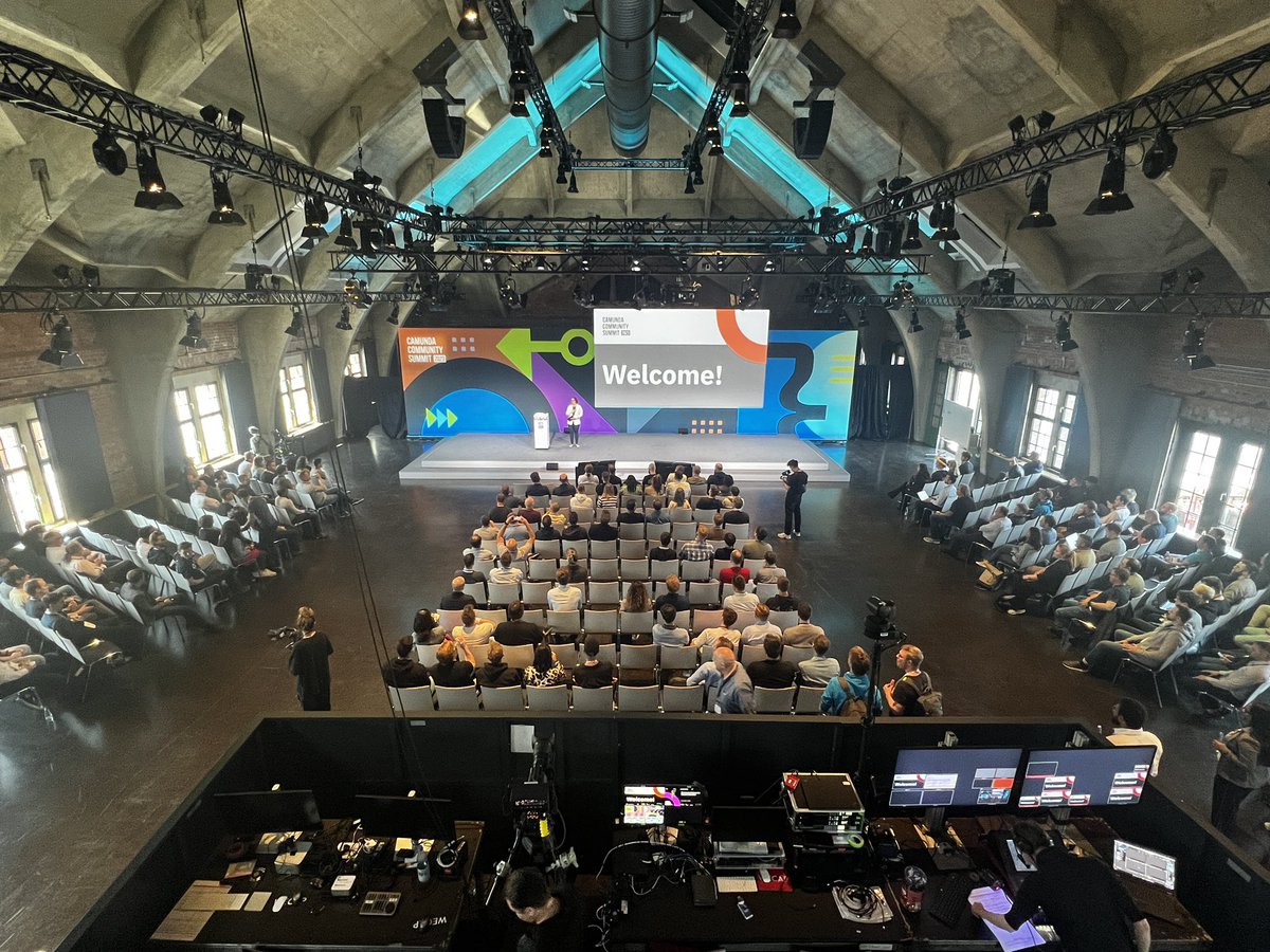 Camunda's tweet photo. 📍 And we're off! 🚀 Throughout the two days of Camunda Commnunity Summit, we'd love to see your experience both here in Berlin and online from your corner of the world. Share your photos using #CamundaSummit and #selfie! https://t.co/ddRIJGcTKI