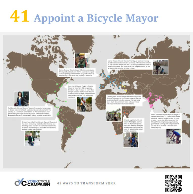 YorkCycle's tweet photo. York should join the global network of bicycle mayors. They bring policy makers, activists, and local cyclists together to ensure cycling needs are met in a way only a dedicated local person can understand #42ways #ActiveTravel https://t.co/sX36FZrHLQ https://t.co/DYuvGxwzhw