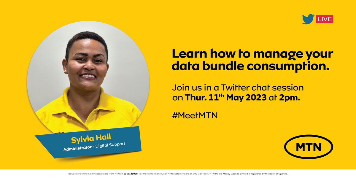 Are you tired of running out of data unexpectedly? 🤔 Join us this Thursday at 2pm for a Twitter chat with our Admin- Digital Support, Sylvia Hall. Learn expert tips on effective data bundle management. #DataBundleManagement #TwitterChat #MeetMTN