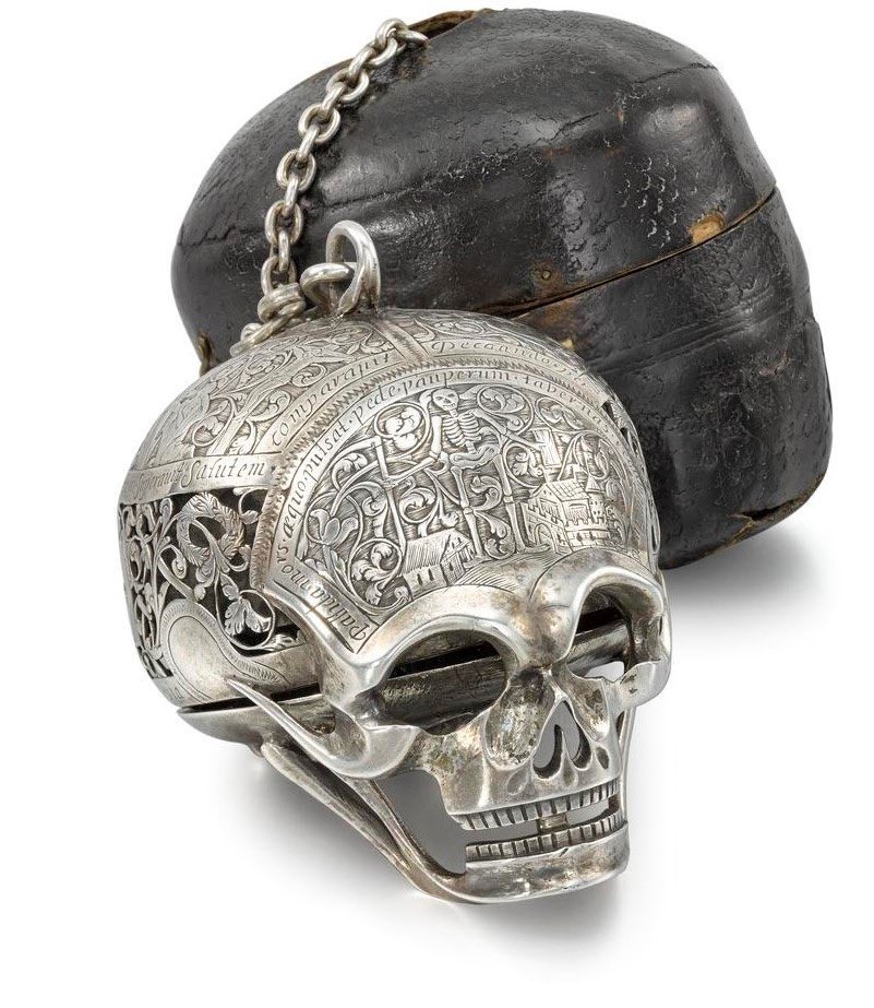 drdan_o's tweet image. If you have been listening to @BBCRadio4 this morning here is the fantastic skull watch mentioned on Hands of Time. One of my favourites with lots of engraved including Death as a skeleton, holding an hourglass and scythe. (@sciencemuseum) #mementomori #skeleton