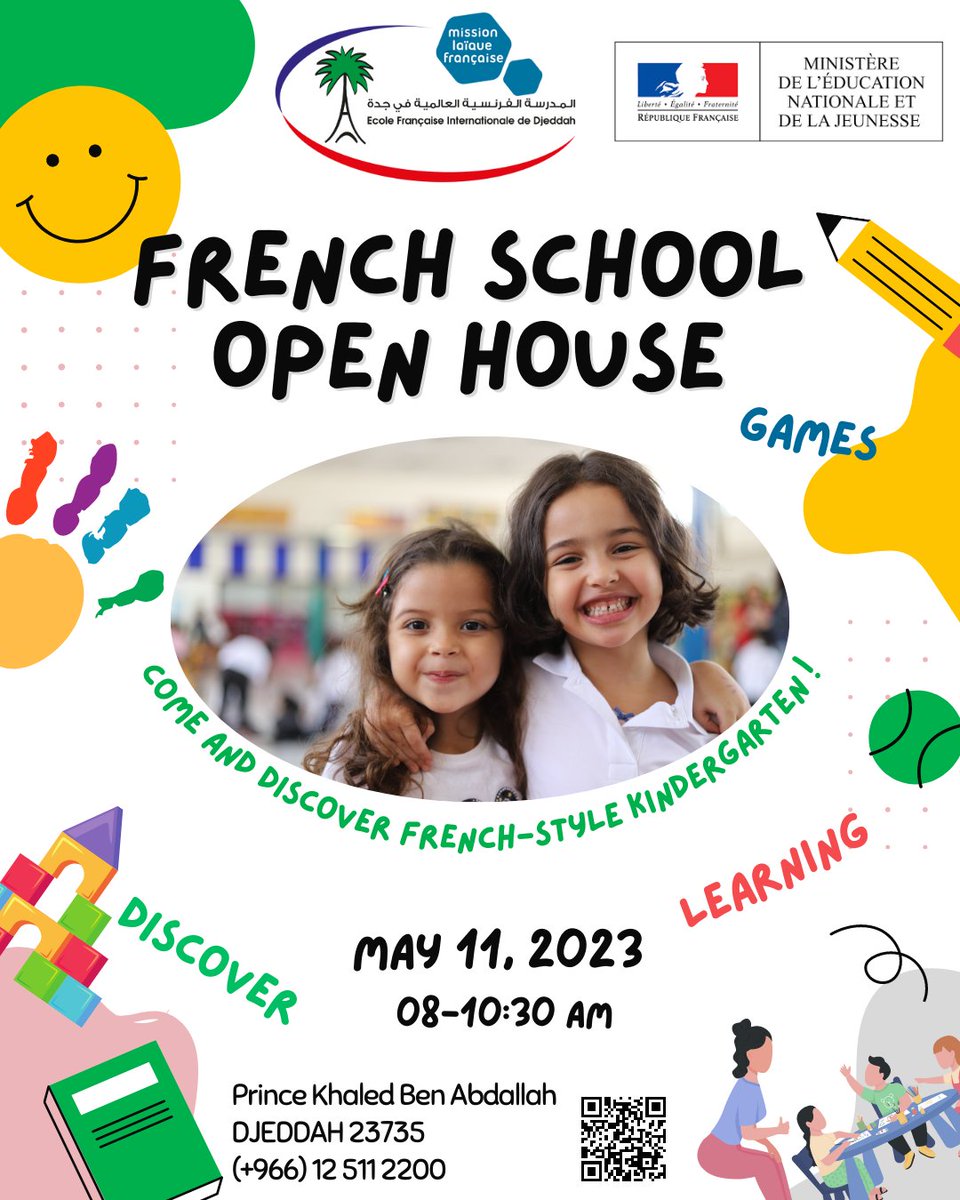 🌟 Open house at our kindergarten tomorrow from 8am to 10:30am. Come discover French education!
@FranceinKSA @FranceinJeddah @mlfmonde #JeddahSchools #SchoolsJeddah #Jeddah