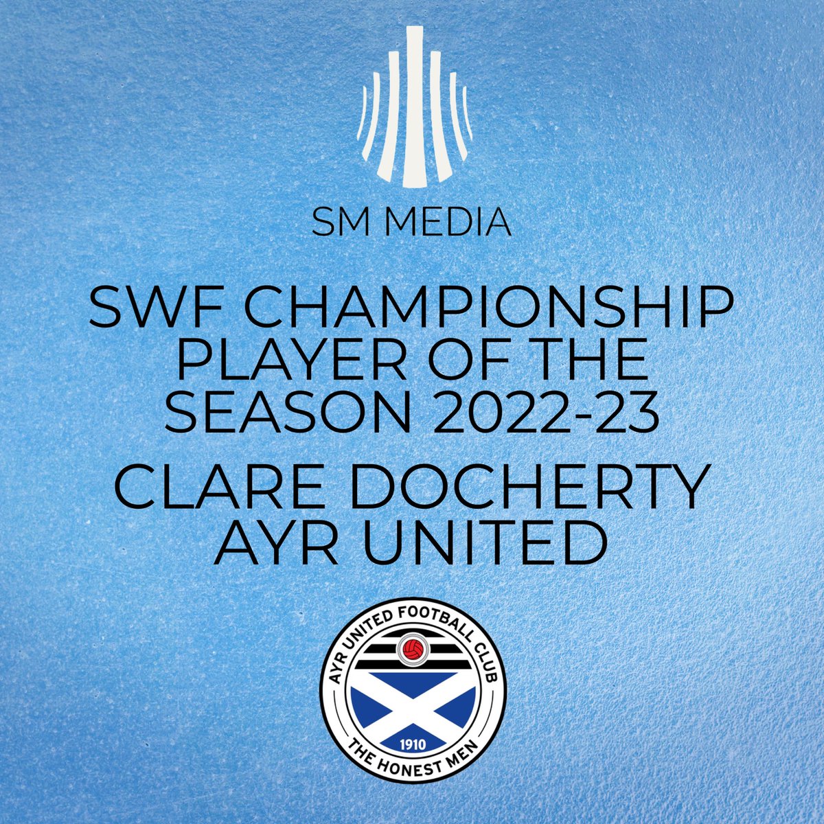 SMMediaEnt's tweet photo. SWF CHAMPIONSHIP PLAYER OF THE SEASON 2022-23 - @clare_doc of @AyrUtdGirls 

SWF CHAMPIONSHIP MANAGER OF THE SEASON 2022-23 - @mcshej of @RossvaleFCWomen 

@SWFChampionship https://t.co/ckN3Q3cwNY
