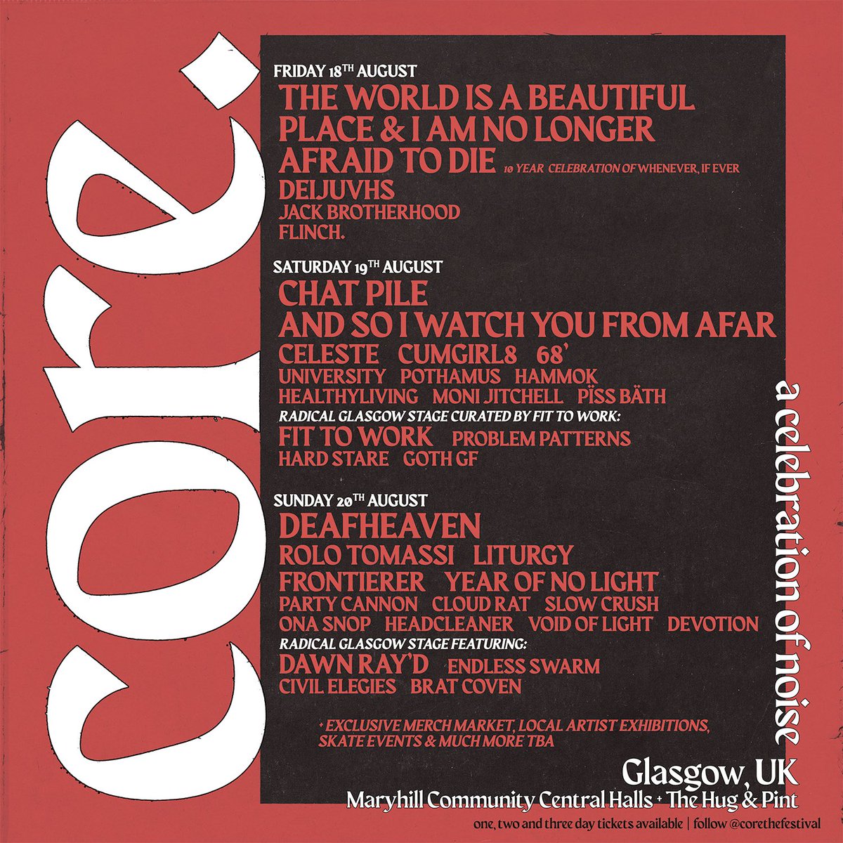 probpatterns's tweet image. So grateful to @FitToWorkBand for asking us to be part of the first ever @corethefestival this August in Glasgow! This lineup is HEAVY! 

See you there!
Tix: corethefestival.com
