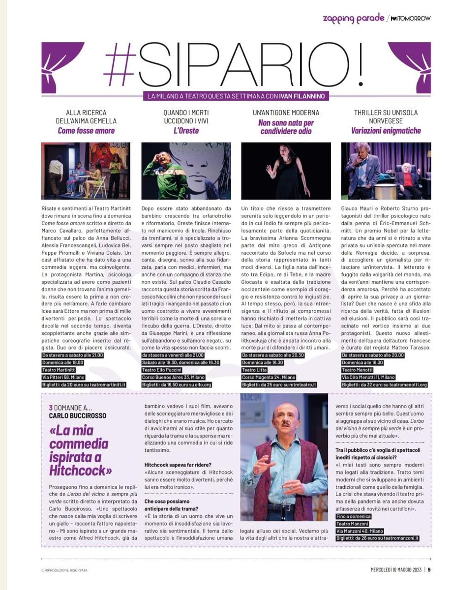 Ultimi giorni di una commedia ad altissimo gradimento. E stasera con #mercolediateatro il biglietto costa 16€ invece di 26€! 😉