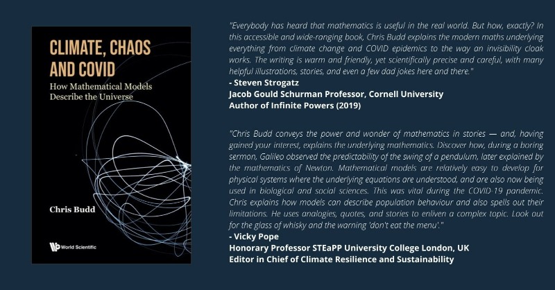 worldscientific's tweet photo. Explore the mind-bending secrets of our universe with 'Climate, Chaos and COVID: How Mathematical Models Describe the Universe' by Chris Budd. Begin unravelling the secrets of humanity and beyond. Use promo code ‘MTH23’ for a 20% discount!
#AcademicTwitter #MathModels