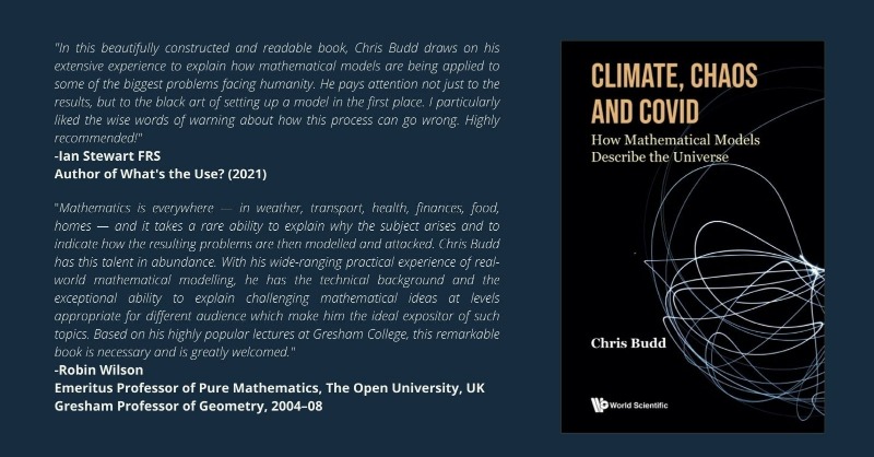 worldscientific's tweet photo. Explore the mind-bending secrets of our universe with 'Climate, Chaos and COVID: How Mathematical Models Describe the Universe' by Chris Budd. Begin unravelling the secrets of humanity and beyond. Use promo code ‘MTH23’ for a 20% discount!
#AcademicTwitter #MathModels