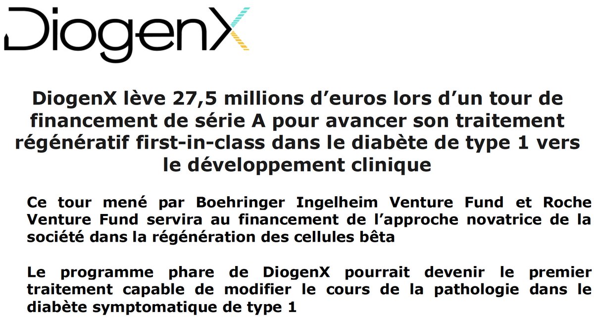 Collombat_P's tweet image. DiogenX, la startup issue de nos travaux au laboratoire, a levé 30 millions de dollars pour sa Série A. Très heureux/honoré d'avoir clôturé ce tour de financement avec un tel syndicat d'acteurs majeurshttps://diogenx.com/PR_FR.pdf