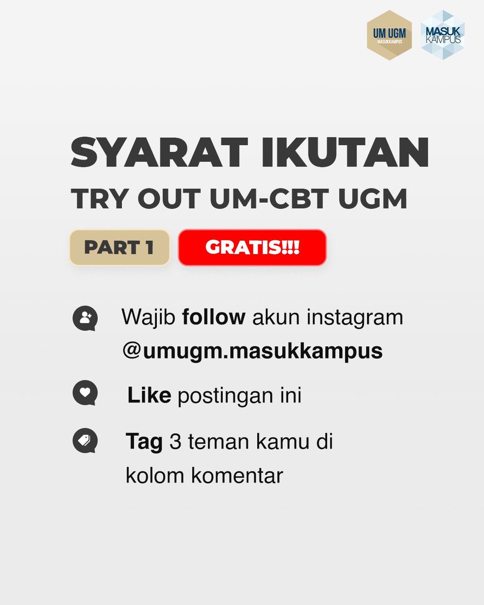 masukkampus's tweet photo. Kamu Calon Gamada?🤗
Siap2 dari sekarang yuk, karena 12 hari lagi kamu bisa daftar Ujian Mandiri UGM nih!

Ada TO keren yang siap nemenin kamu belajar😊. GRATISSS!!!

Info lengkap: 
https://t.co/2mYvHPqfOz

Daftar: https://t.co/SWut0PGc20

#umugm #camabaugm #umugm2023 #ugm #utbk https://t.co/ysFJfEHy7R