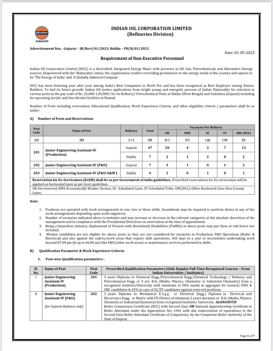 ARMTNPSC's tweet image. Requirement of Non-Executive Personnel in Indian Oil Corporation Limited (IOCL) It is a diversified, Integrated Energy Major with presence in Oil, Gas, Petrochemicals and Alternative Energy sources. Empowered with the 'Maharatna' status, the organization renders overriding