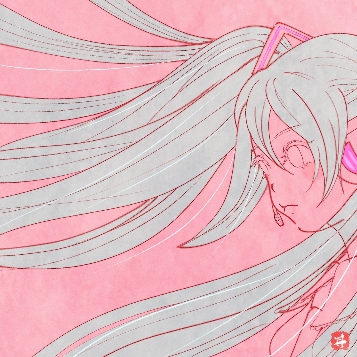 初音ミク「ミクさんに手伝って頂いて線画の訓練#初音ミク 」|美風丼のイラスト