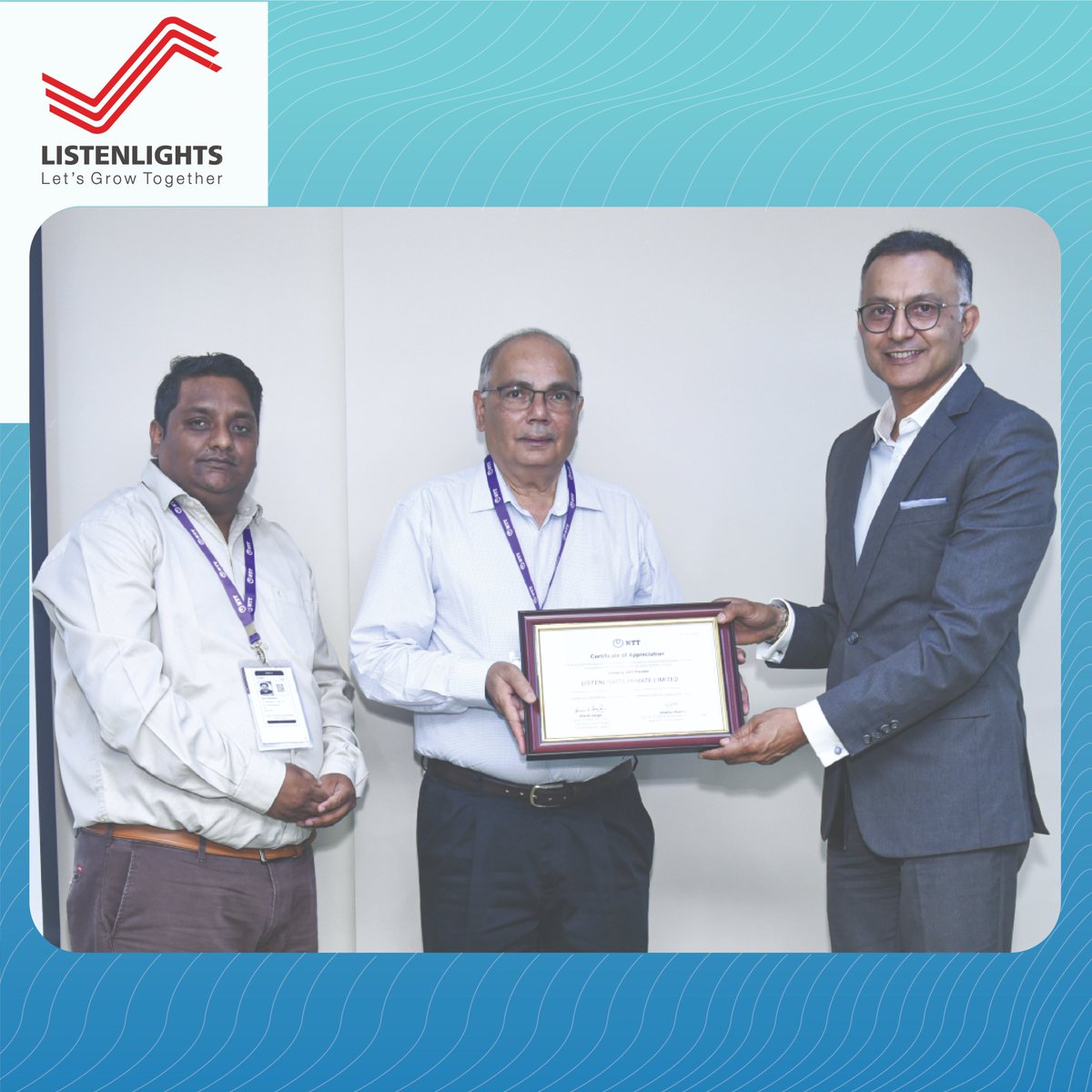 listenlights's tweet photo. We are happy to announce that , Mr. Shekhar Sharma, CEO of NTT , recently presented the Listenlights team with an appreciation certificate for delivering two state of the art NTT Data centers – NTT DC-8 and NTT NAV-1B in the financial year 2022-23. https://t.co/hJSLMSdPgx