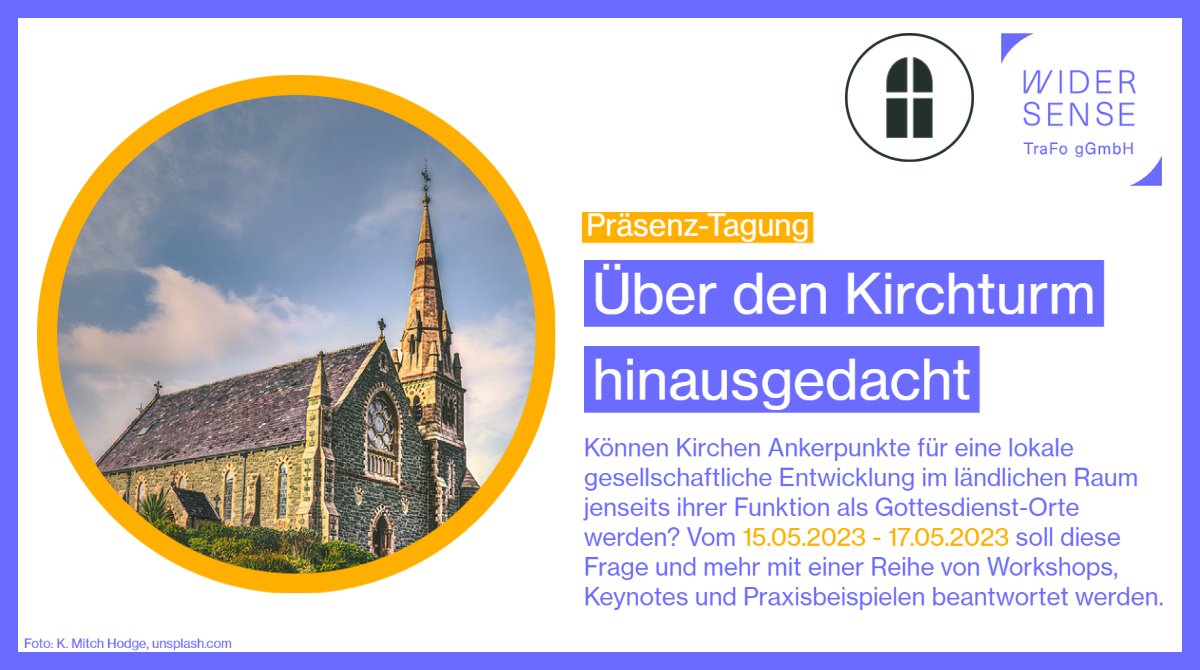 📢Vom 15.05.2023 bis 17.05.2023 findet die Tagung „Über den Kirchturm hinausgedacht – #Sakralbauten als „Dritte Orte“ und Anker lokaler Entwicklung“ in der <a href="/EA_Loccum/">Evangelische Akademie Loccum</a>, in Kooperation mit dem Projekt <a href="/kirchturmdenken/">Soforthilfeprogramm Kirchturmdenken</a>, statt. Jetzt noch anmelden: 👉bit.ly/3LTD8iy

#kultur