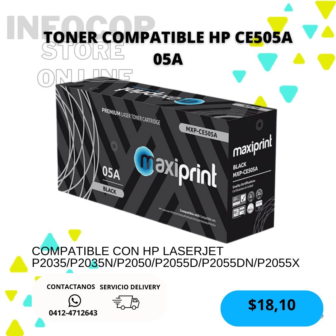 ServInfocop's tweet photo. Toner Compatible CE505A (05A) Para HP LaserJet P2035/P2035n/P2050/P2055d/P2055dn/P2055x
Rendimiento: 2.300 Impresiones a una Cobertura del 5% https://t.co/wa6SwaTVw4