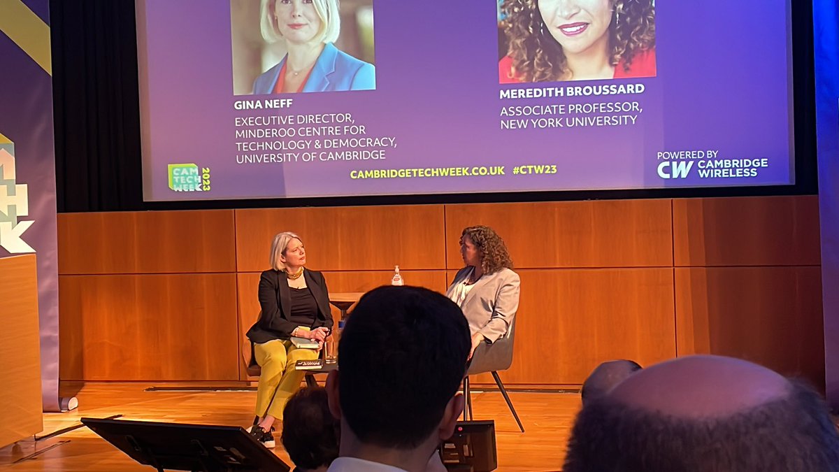 “Holding algorithms, and their creators, accountable” - “algorithms are opinions embedded in code” (can’t recall the source!)

Love this impassioned, erudite, talk between @ginasue from @MCTDCambridge and @merbroussard from @nyuniversity 👏 💡 #ctw23